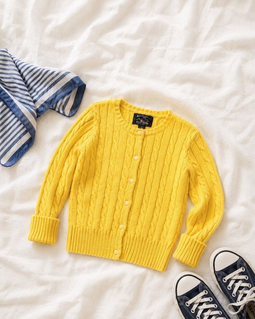 American Living Girls 12-14 Yellow Cable Knit Cardigan